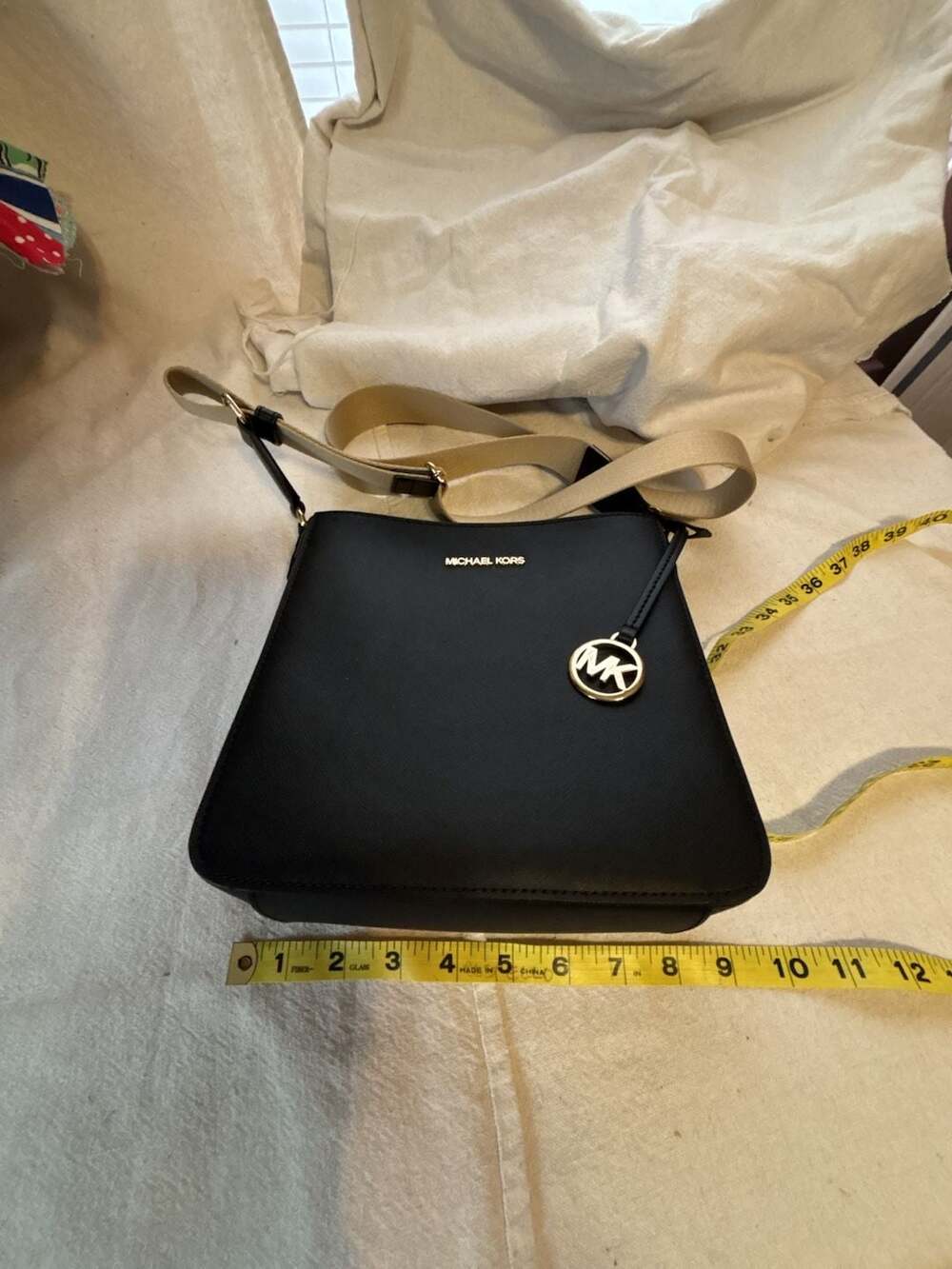 Michael Kors Black Saffiano Leather Crossbody Messenger Bag with MK Charm